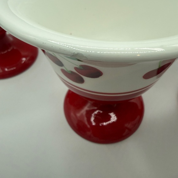 Vintage Sonoma Home Cherries Jubilee Set 6 Red Cherry Pedestal Stem Dessert Cups - Picture 12 of 12